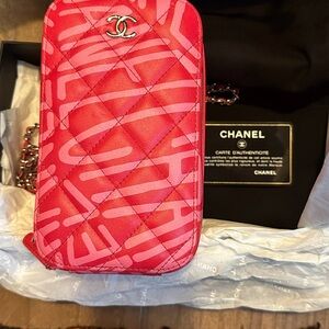 Chanel Pink Quilted Calfskin Coco Neige Phone Holder Crossbody Bag With Chain